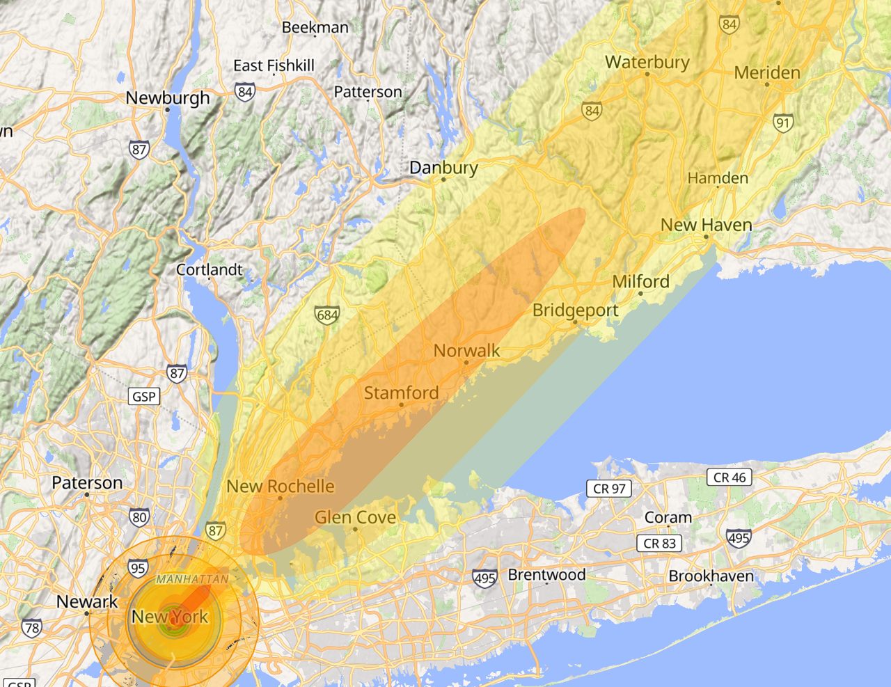 Simulated fallout plume from a surface burst